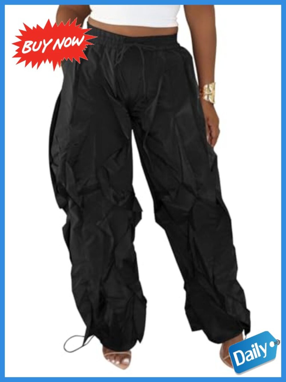 Women High Waist Parachute Ruffle Wide Leg Sweatpants